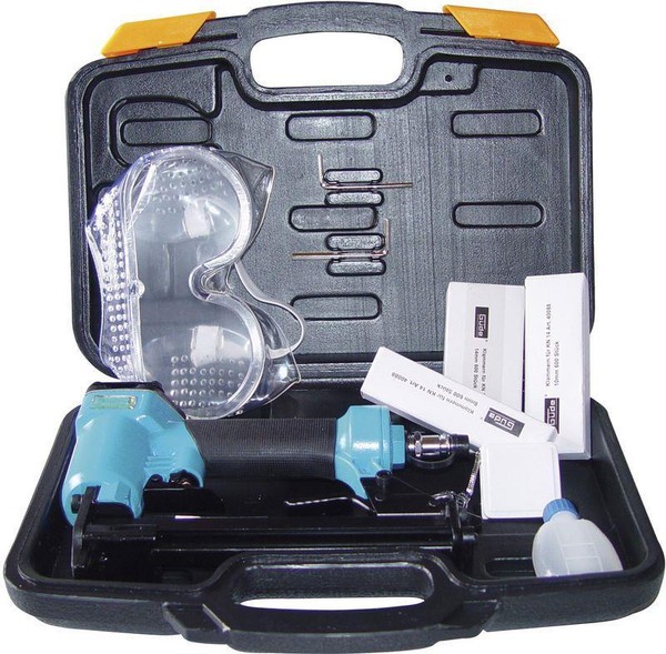 GüDe Druckluft-Tacker KN14 Set Nagler KlammergeräT Polster Inkl. Koffer/Klammern-image