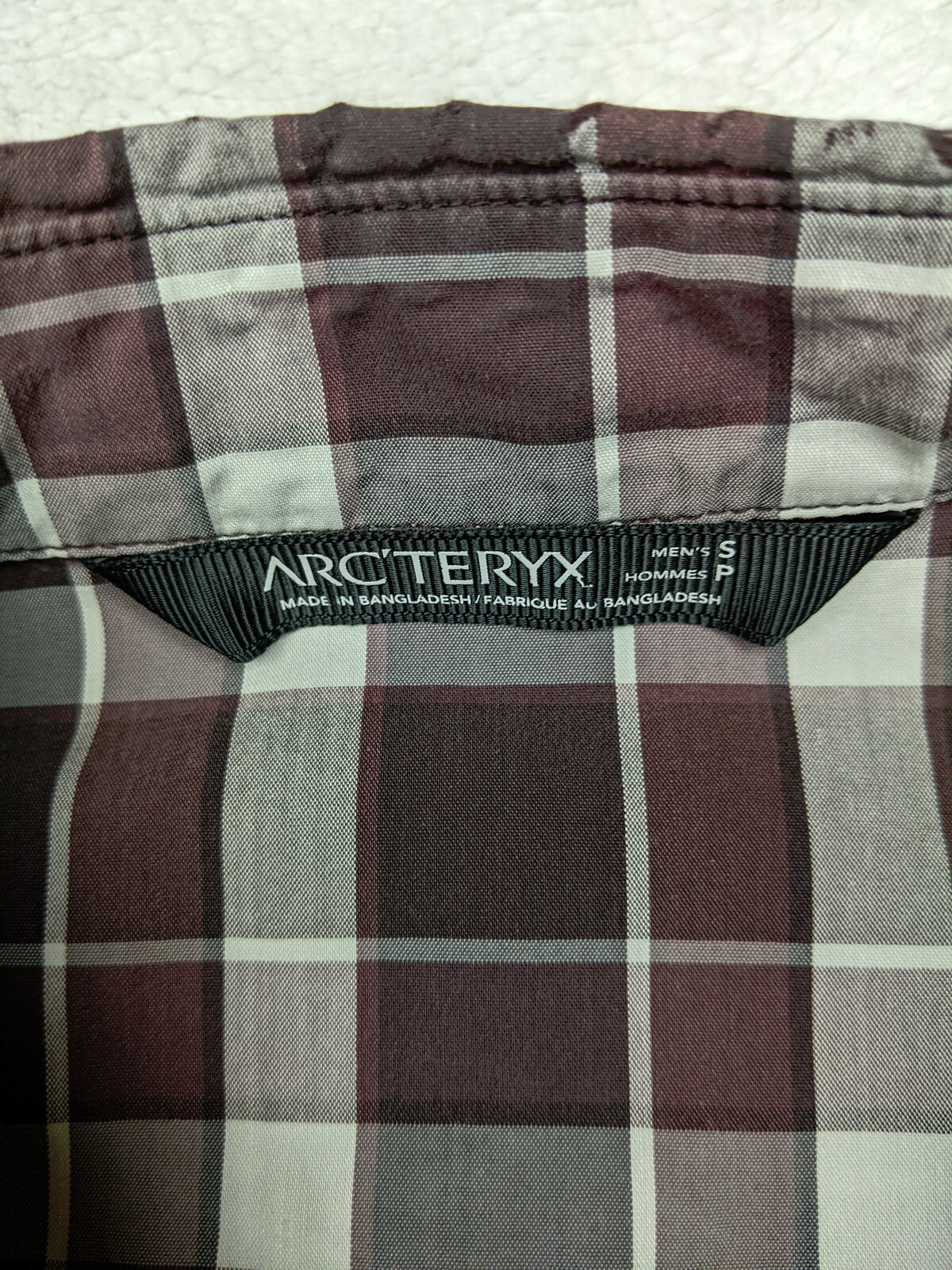 ARC'TERYX ARCTERYX Camicia Uomo S Grigio Borgogna Plaid Bottoni Manica Corta Campeggio Distressed