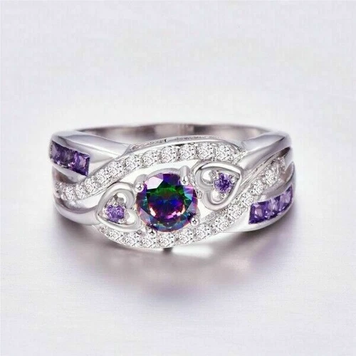 925 Silver Ring Jewelry Mystic Topaz Women Wedding Engagement Rings Size 6-10 - Picture 53 of 57