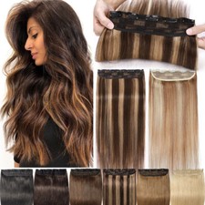 ONE PIECE 5CLIPS Clip in 100 Remy Human Hair Extensions 3/4 Full Head Straight
