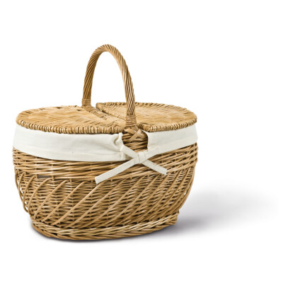 Picknickkorb, Klappdeckel, Tragekorb , Henkelkorb, T 42cm x B 31cm x H 27/45cm