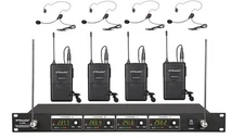 GTD Audio 4 Channel VHF Wireless Microphone System With Lapel Headset Mics 380L