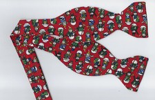 Christmas Party Bow tie, All Dressed Up Snowmen on Holiday Red, Self-tie Bow Tie
