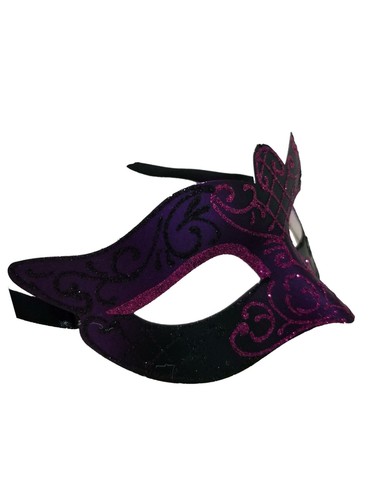 Black Purple Scroll Mardi Gras Masquerade Venetian Prom Small Teen Kid Mask - Picture 4 of 4