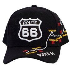 Route 66 Embroidered Hat Classic Cap with Historic Highway Map Design Black