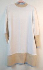 Noisy May WM Med White Sweater Sweat Shirt Dress Mock Neck Blue Beige Accent