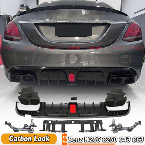 Für Mercedes Benz W205 C43 C63 AMG 14-21 Carbon Look Heckdiffusor Auspuffblenden - Bild 1 von 11