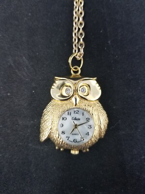 Collezio Golden Owl Watch Pendant Necklace with Gold Tone Chain