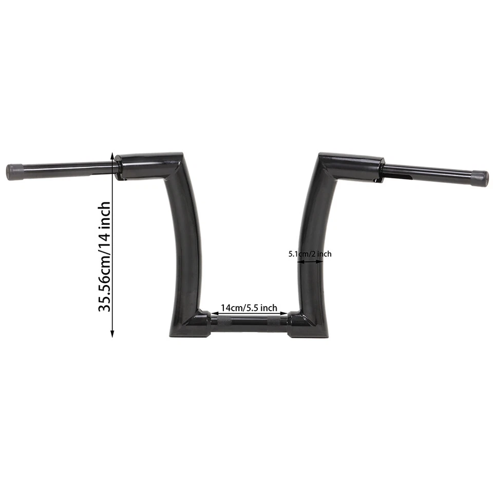 Black 14" Ape Hanger Handlebar 1-1/2" Fat Bars For Harley Davidson Chrome - Image 2 of 4