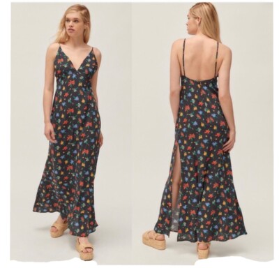 Capulet Odille Floral Side-Slit Maxi Dress Deep V Spaghetti Strap Small |  eBay