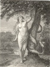 FRANCESCO BARTOLOZZI (1727-1815) , EVA E LA MELA ,  incisione su rame, passepar.