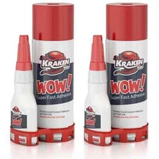 Kraken Bond WOW Super Fast CA Glue + Activator 2 Pack (1.76oz + 6.76oz)