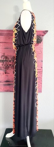 Black Coral Beige Maxi Blouson Dress Size L Style & Co Abstract / Geometric - Picture 2 of 13