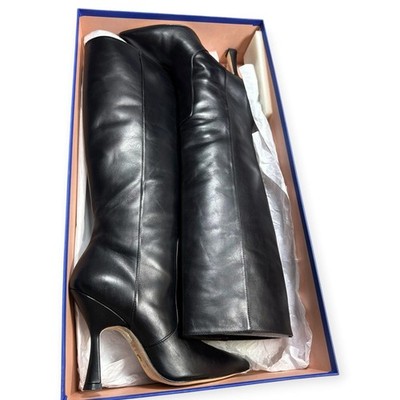 Stuart Weitzman Parton Leather Boots Size 8.5 AA Smooth Calf Black Leather w Box