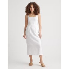 Quince 100% European Linen Scoop Neck Midi Dress Women Size M White NWOT