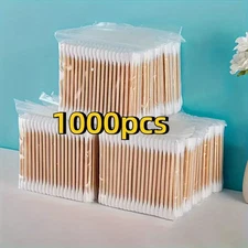 Cotton Ear Swabs 1000/pk Bamboo Wooden Handles Tipped Applicator 3"