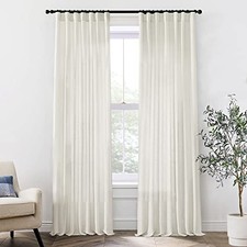Linen Cotton Farmhouse Curtains for Living Room, 50"W x 84"L Pack of 2 Birch