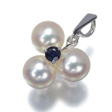 Auth Mikimoto Pendant Akoya Pearl 6.4mm Sapphire 14K 585 White Gold
