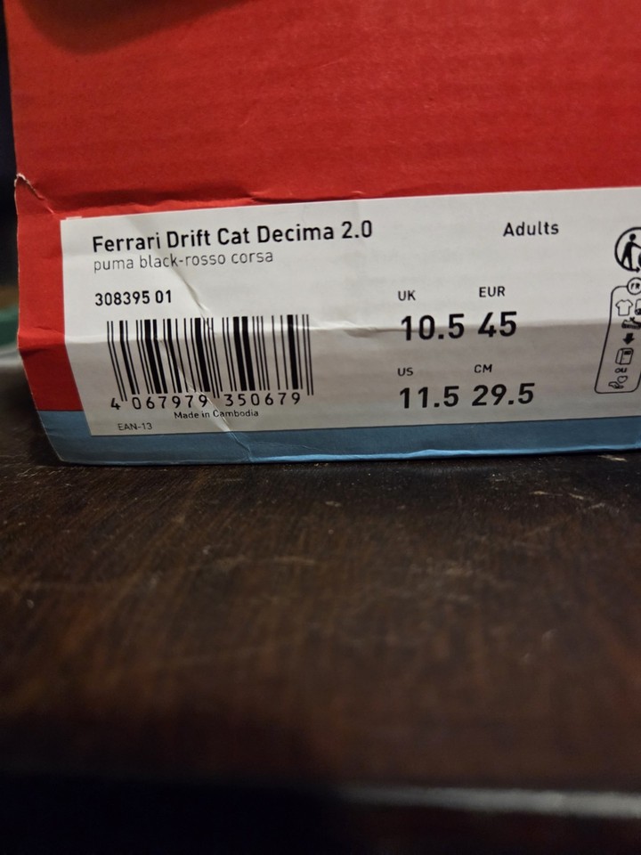 PUMA UK Size 10.5 Scuderia Ferrari Drift Cat Decima 2.0 Sneakers ...