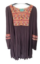 Judith March Plum Embroidered Long Sleeve Boho Dress Women Colorful Medium Cute
