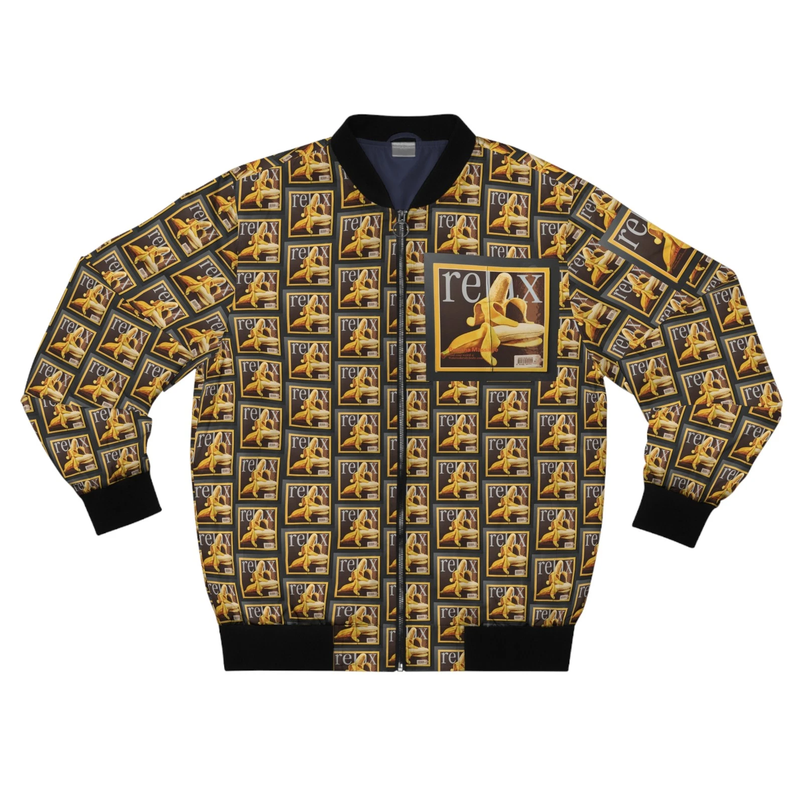 Relax: Banana Massage Men's Bomber - Weird Banana Art Flight Jacket - product detail image 2