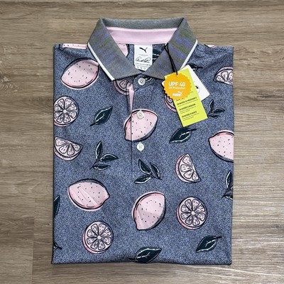 Puma AP Pink Lemonade Golf Polo Shirt Arnold Palmer Pink Size M Pattern NEW $90