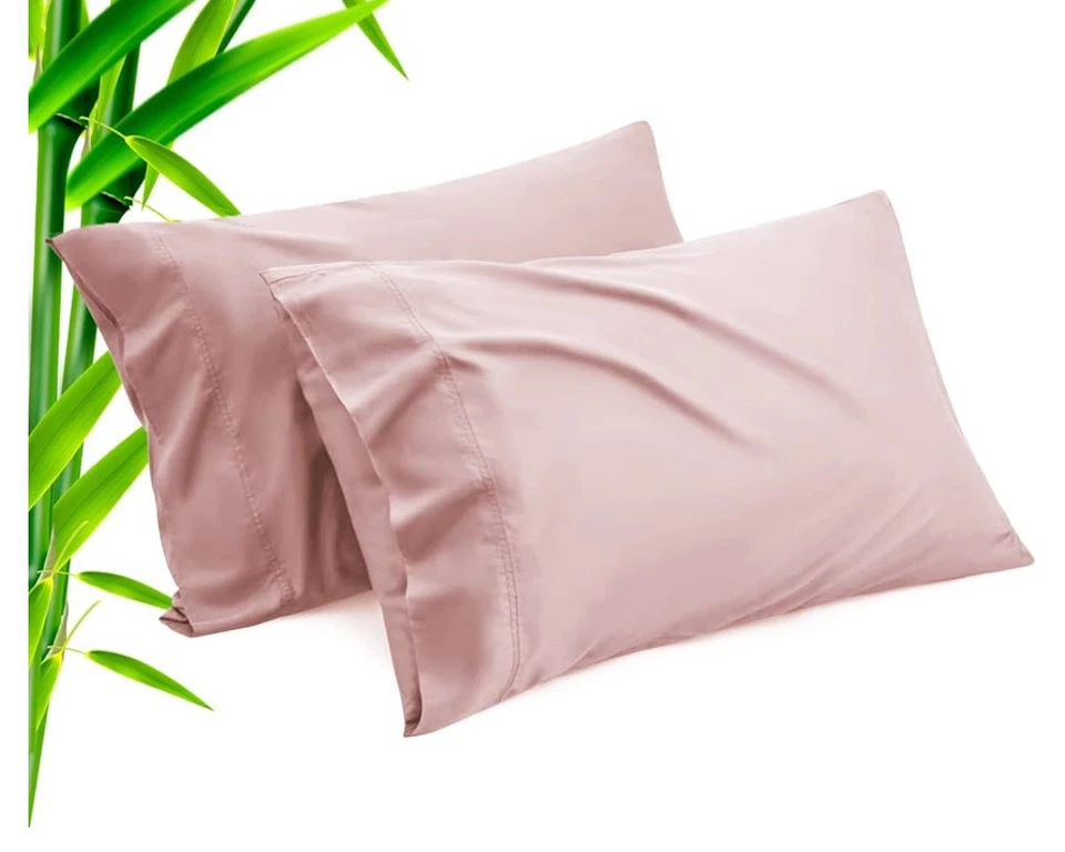 Fundas de almohada suaves frescas de bambú de lujo ‎talla estándar rosa Foto 3 de 4