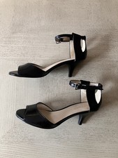 Nine West Perlita Black Leather Open Toe 2” Heel Sandals | Feminine Workwear 6