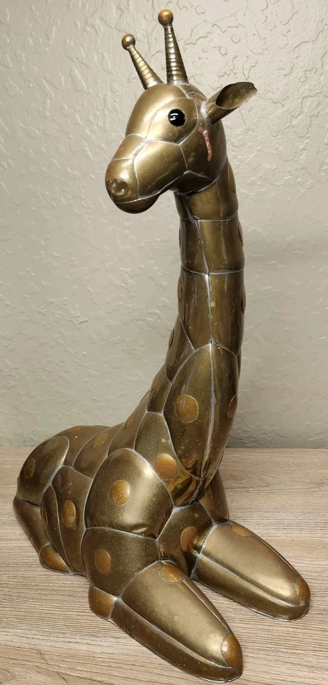 Jirafa de metal vintage MCM estilo Sergio Bustamante latón patinado cobre 15" Foto 2 de 4
