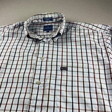 Faconnable Mens Large Plaid Button Down Shirt Blue Burgundy Cotton Made in USA