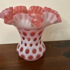 Fenton Glass Cranberry Coin Dot 8 inch vase with ruffled edge, 1940s-1960s #1458