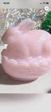 Mosser Glass Bunny On A Nest Crown Tuscan Pink Carnival 5in