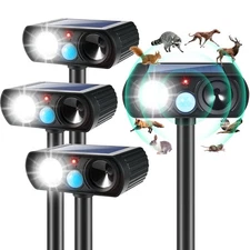 2025 4Pack Ultrasonic Animal Repellent Outdoor Solar Animal Repeller witht Mo...