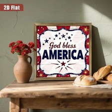 Patriotic US Flag God Bless America Wooden Plaque 4th of July Home Decoration