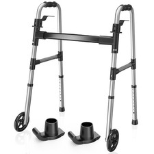 Folding Walker with 2 Skis and 5" Wheels, Lightweight Walkers for Seniors and...