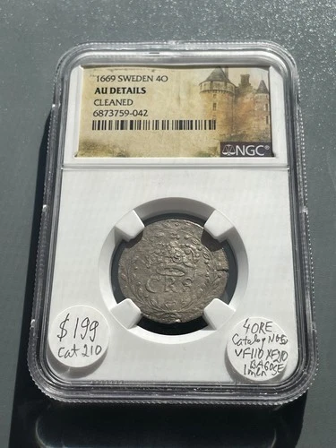 SWEDEN  1669 Silver 4 Ore NGC AU Details Cleaned RARE