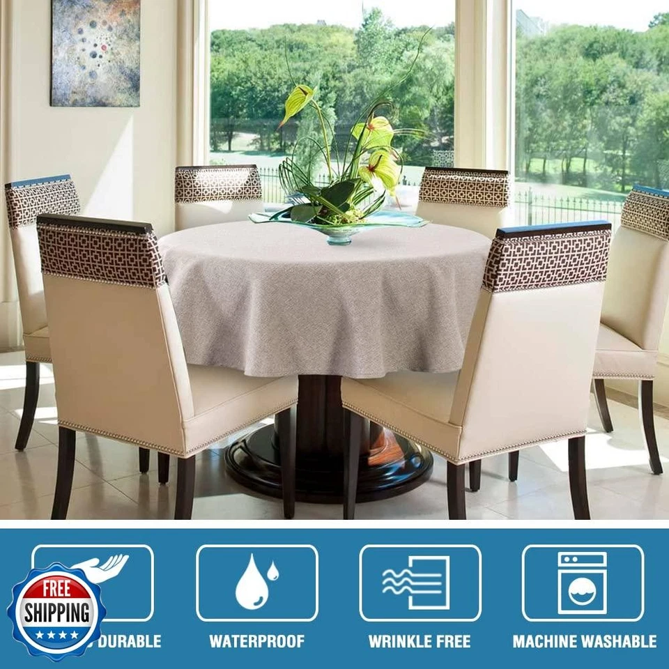 H.VERSAILTEX Linen Textured Tablecloth Round 70 inch Waterproof D - Image 3 of 4