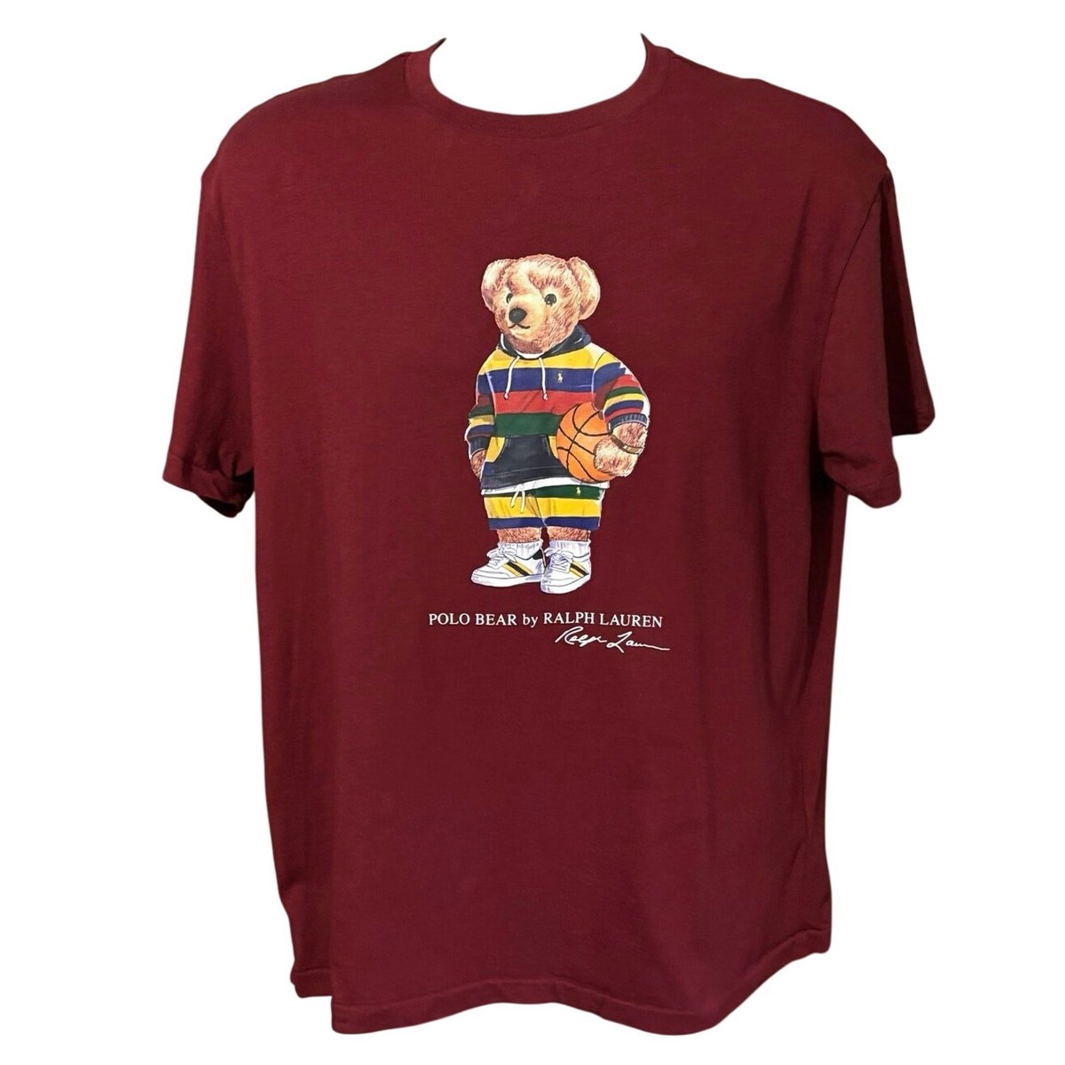 Polo Ralph Lauren Size M Bear Basketball T Shirt Tee Classic Fit Burgundy