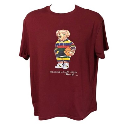 Polo Ralph Lauren Size M Bear Basketball T Shirt Tee Classic Fit Burgundy 