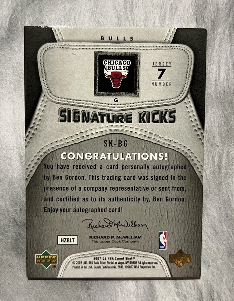 2007-08 Upper Deck Sweet Shot Signature Kicks Ben Gordon Bulls Auto # /10  - Image 2 of 2