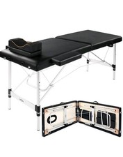 LaHiti Portable Foldable Black Massage Table Aluminum Frame Faux Leather