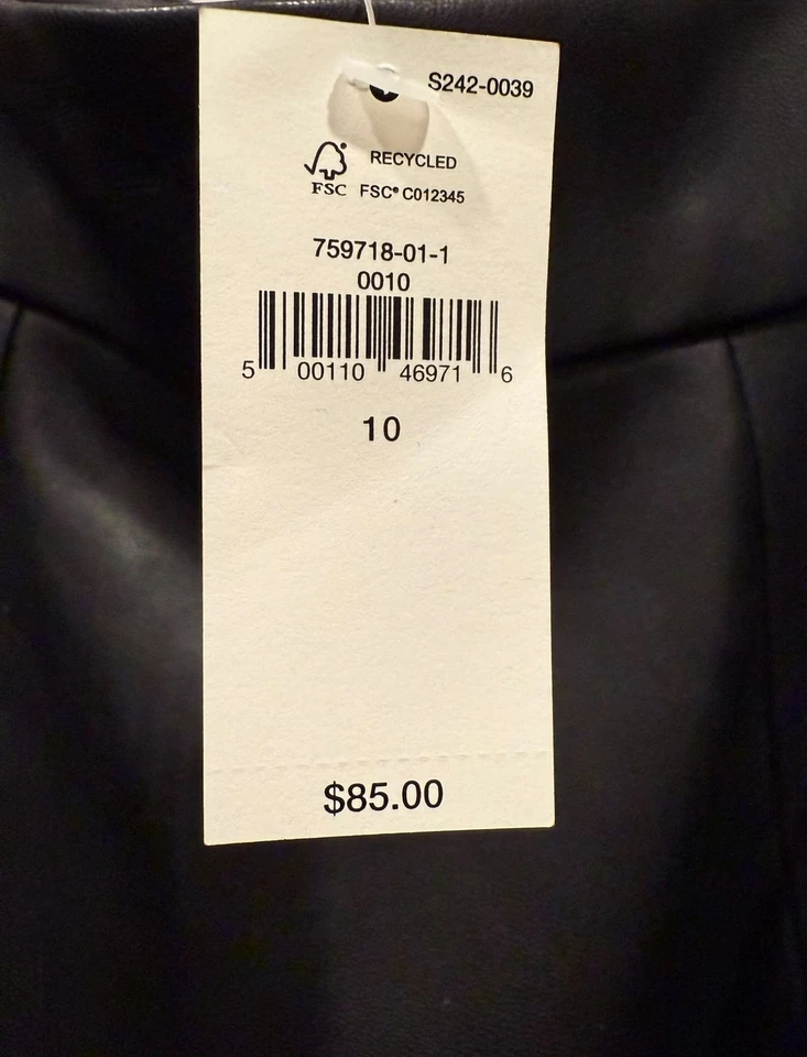 NWT Banana Republic Womens Black Faux Leather Skirt Sz 10 Emo Fairy Gothic - Image 4 of 4