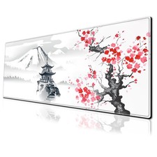 Watercolor Cherry Blossom Gaming Mouse Pad Large Desk Mat, 31.5x11.8 Inch Mou...