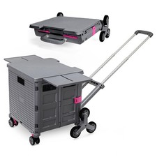 Foldable Utility Cart Portable Crate Rolling Dolly with Telescopic Handle Can