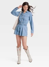 Women's Long Sleeve Denim Romper Size 2 Universal Thread™  Adjustable Waist