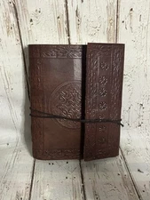 Handmade Leather Journal Notebook Embossed  Book Brown recycled paper