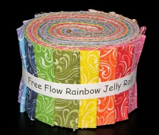 JELLY ROLL Precut Fabric Free Flow Rainbow Swirl Cotton  17 Strips 2.5" X WOF