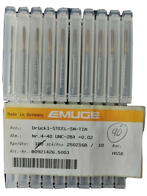 10 Stück EMUGE Maschinengewindeformer Drück1-Steel-SN-TiN UNC 4-40 2BX +0,02