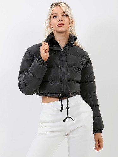 Reflective Black Cropped Puffer jacket 