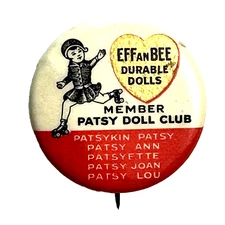 1930s EFFanBEE Surable Dolls Member Patsy Doll Club 1" Celluloid Pinback Button